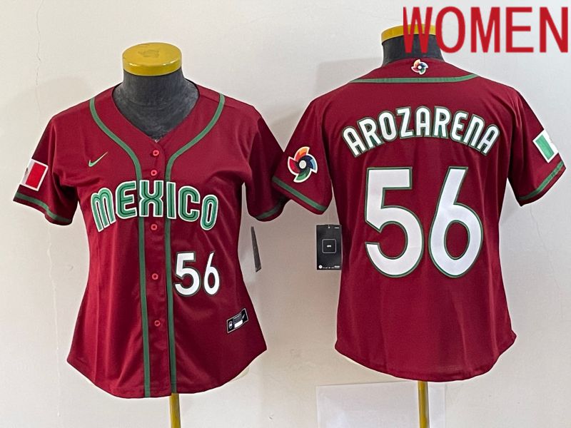 Women 2023 World Cub Mexico #56 Arozarena Red Nike MLB Jersey7